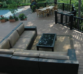 concidering a composite deck deck building trick and tips from our outdoor living, decks, outdoor furniture, outdoor living, patio, Tip Try designing spaces that are not always rectangular This deck has 45 degree angles to orient the outdoor furniture toward the views