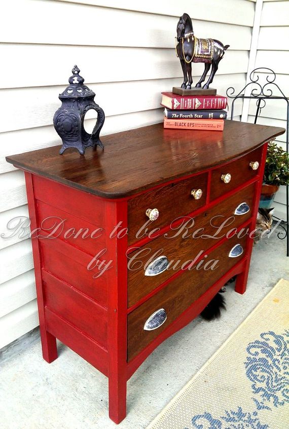ruby red antique oak dresser, painted furniture