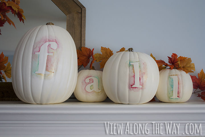 pumpkin carving ideas inspiration, seasonal holiday d cor, thanksgiving decorations, You can even paint a fall related word or your family name on your pumpkins with a soft watercolor effect