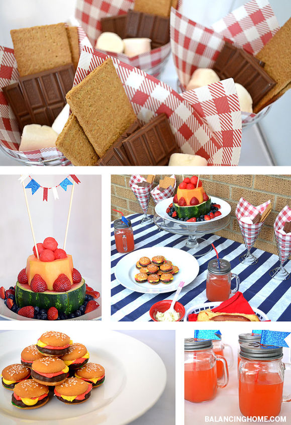 summer table, seasonal holiday decor, Fun summer table with mini hamburger cookies a fun way to serve s mores and a spin on serving up fruit