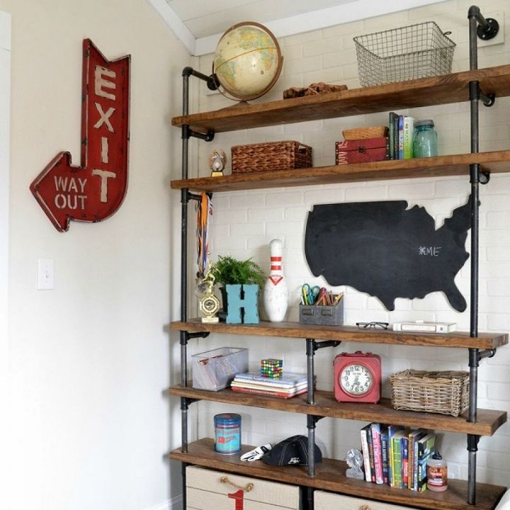 industrial shelves for my son s room, bedroom ideas, diy, home decor, how to, shelving ideas