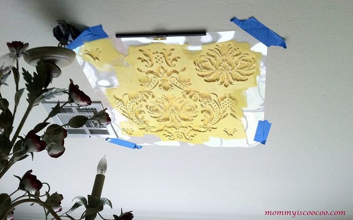 dancing damask on the ceiling how to stencil the ceiling, home decor, paint colors, painting, Love love love this tape It peeled on and off without any problems over and over again