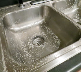 how to clean stainless steel sinks and make them shine, cleaning tips, kitchen design, Scrub sink with hot water and soap
