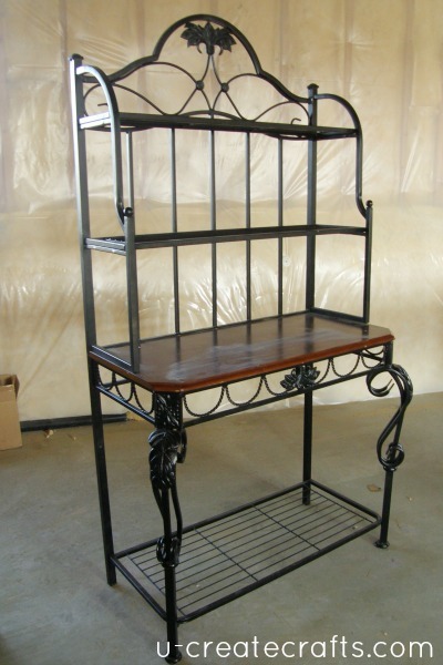 how to turn an old bakers rack into a desk