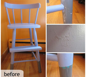 navy amp orange paint dipped high chair, painted furniture, before it was painted and re dipped