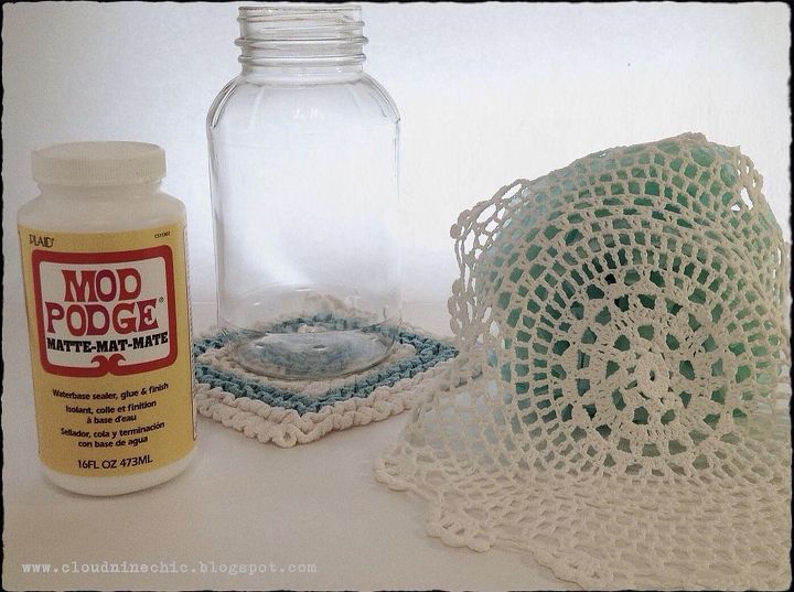 delightful dainty doily jar, crafts, decoupage, Easy DIY project You just need a jar doily and Mod Podge Link to post for instructions