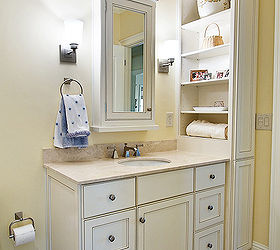 details they do matter when it comes to molding, doors, home decor, painted furniture, Taking details to the bathroom Do you think this mirror medicine cabinet would be a quaint w o crown molding and a basic bottom ledge This is a custom medicine cabinet looking grand with an inset mirrored door Also note the custom linen cabinet with side access with flush baseboard