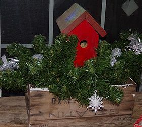 outside decorating, outdoor living, porches, seasonal holiday decor, Red birdhouse nestled in a little greenery