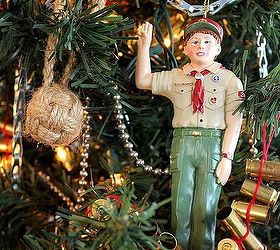 the man tree, christmas decorations, seasonal holiday decor, Boy Scout ornament for my son who worked at a scout camp this summer and a twine Globe Knot ornament