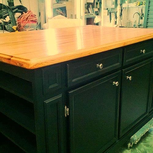 kitchen island made from 3 4 birch plywood and 1 oak board top, diy, kitchen design, kitchen island, woodworking projects, Finished with black paint and Polyurethane With natural oak and Polyurethane on top