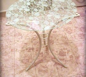 a lacy table, painted furniture, When the paint had dried I flipped the table top over so that the paint is on the underside put it on the table base