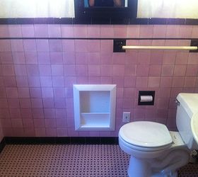 can i paint over bathroom tile and have it look good, my pink black bathroom ugh help