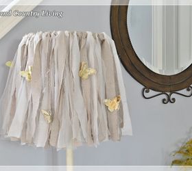 how to make a shabby lamp, crafts, home decor, shabby chic, Strips of dropcloth muslin and tulle create this shabby lampshade
