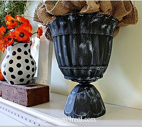 fall mantel w polka dots, seasonal holiday d cor, wreaths, Make your own urns using plastic dessert cups and inexpensive plastic flower pots