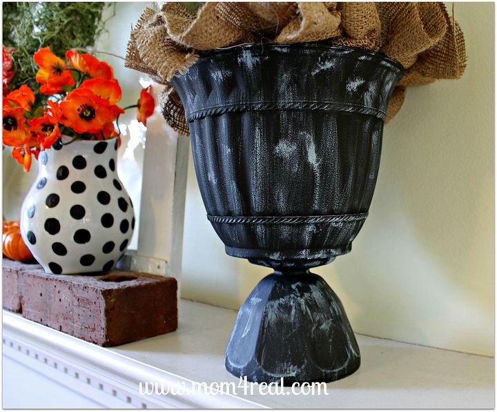 fall mantel w polka dots, seasonal holiday d cor, wreaths, Make your own urns using plastic dessert cups and inexpensive plastic flower pots