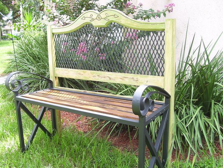 headboard garden bench, diy, outdoor furniture, outdoor living, painted furniture, repurposing upcycling, Side view