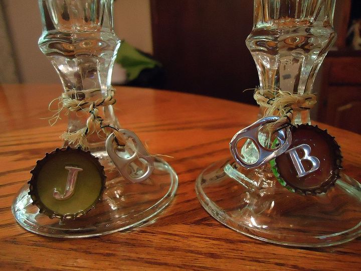 copas de vino de tarro de cristal, Colgantes de vino hechos con tapones de botella y leng etas de refresco