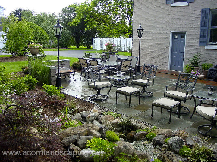 backyard patio designs rochester ny, concrete masonry, decks, gardening, landscape, outdoor furniture, outdoor living, Stone and Brick Patio Repair LED Lighting Water Feature and Landscaping in Brighton NY Patio Designer Brighton NY Landscape Designer Brighton NY by AcornLandscaping Certified Aquascape Contractor of Rochester NY 585 442 6373