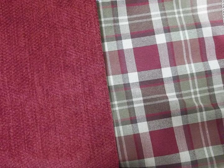 q need help chosing rug for red plain sofa, home decor, living room ideas, painted furniture, reupholster, Plaid sofa and solid throw pillows we chose