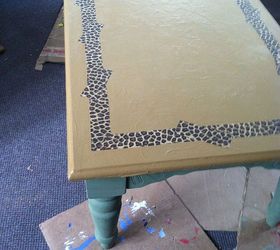 coffee table with animal print gold paint and diy chalk paint, chalk paint, painted furniture, green DIY chalk paint on legs and apron