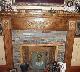 a re done fireplace, fireplaces mantels, home decor, living room ideas, Added the slate tile and the mantel