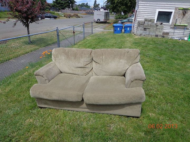upcycle indoor love seat to outdoor couch, outdoor furniture, painted furniture, repurposing upcycling, The humble beginnings My goal was to spend as little money as possible on this
