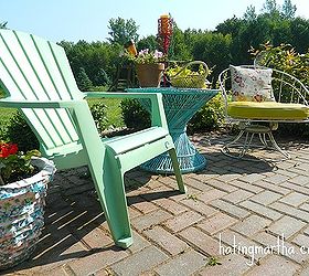 fun and bright brick patio, outdoor furniture, outdoor living, patio, don t worry about matching your furniture do what your budget will allow
