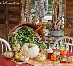 a country cottage s fall porch tour, decks, porches, seasonal holiday decor, wreaths, See that white pumpkin We grew that one