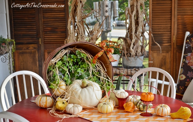a country cottage s fall porch tour, decks, porches, seasonal holiday decor, wreaths, See that white pumpkin We grew that one