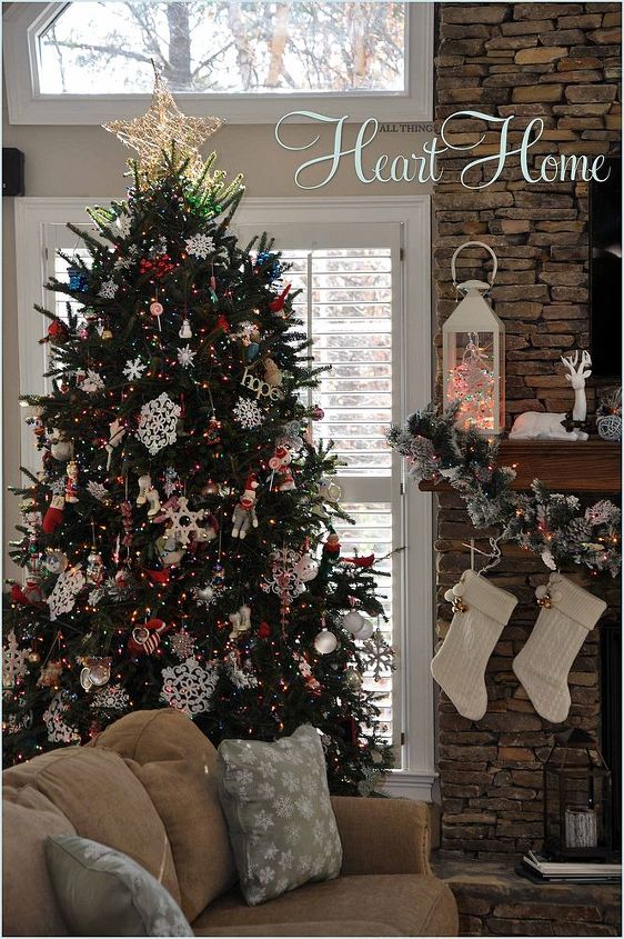 christmas in the living room, christmas decorations, living room ideas, seasonal holiday decor, I decided to go with a snowy woodland theme in the living room den last year