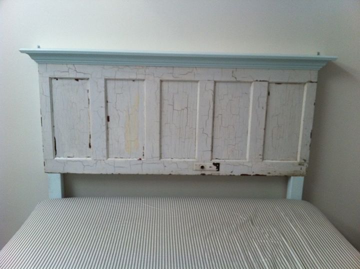 king size door headboard with light blue accents, painted furniture, repurposing upcycling