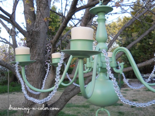 make an outdoor chandelier for you next bbq, outdoor living, painting and adding beads
