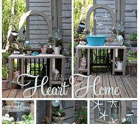 diy potting bench serving table, diy, flowers, gardening, outdoor furniture, outdoor living, painted furniture, I ve had a potting bench serving table on the B List since March On a rare Saturday between our A List projects we set out to use things we already had to make this cute little bench table