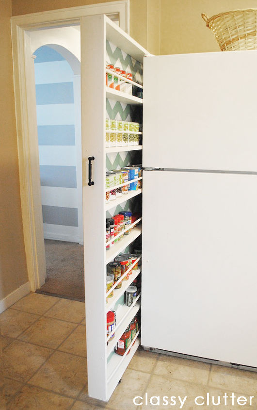 diy hidden storage canned food storage cabinet, Pulls out for easy access to canned goods etc