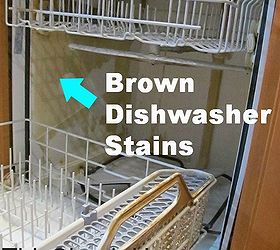 clean brown dishwasher stains, appliances, cleaning tips, plumbing