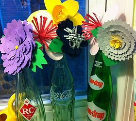 paper flowers in vintage soda bottles, crafts, repurposing upcycling, Made with my Silhouette Cameo