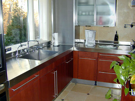 stainless steel, 3 Stainless Steel Countertop with Integral Sink Eased Square Edge