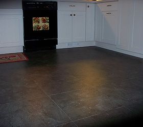 my 1940 s inspired kitchen renovation, home improvement, kitchen design, The floor is Armstrong Alterna Vinyl Tile in charcoal which looks like stone ridges and all LOVE IT Has blueish tone that matches everything