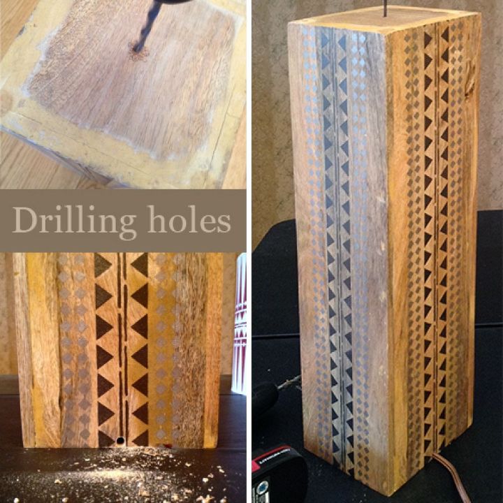 diy adventure making a lamp, diy, home decor, how to, lighting, Need to drill holes in the wood vase