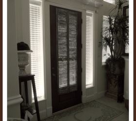 adding shutters to my front door after a big boy comes to live with us, doors, home decor, Another benefit of adding the shutters is blocking sunlight during the hot afternoons of a Texas summer