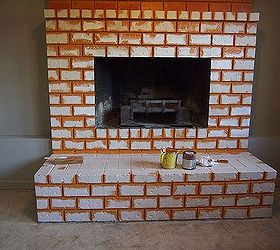 would you paint your brick fireplace a bold orange we did, fireplaces mantels, home decor, living room ideas, painting, Then the mortar So many grooves Our unpainted mortar sucked the paint in We originally thought a quart would do the job but we ended up buying 2