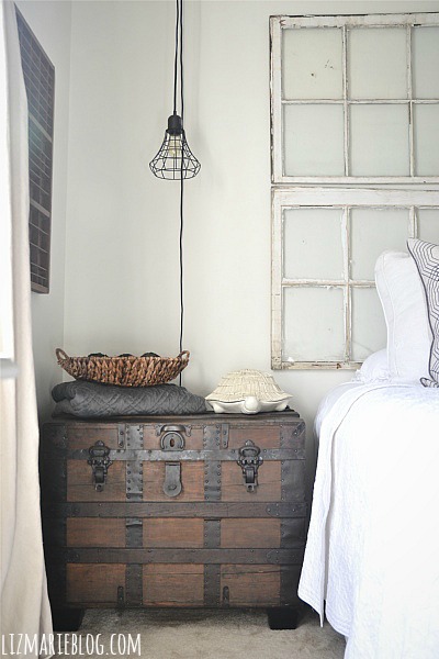 guest bedroom makeover, bedroom ideas, home decor, we made a nightstand out of an old vintage trunk