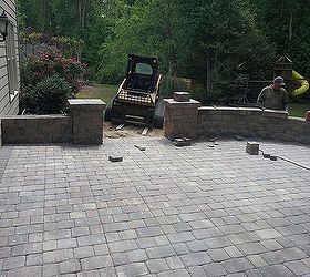 back yard patio challenge, concrete masonry, decks, outdoor living, patio, You can see from this angle the difference in level from the ground and the seating wall side