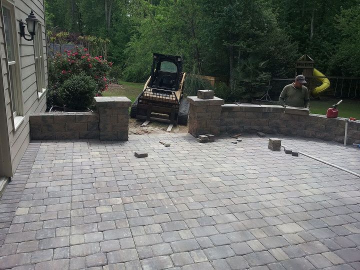 back yard patio challenge, concrete masonry, decks, outdoor living, patio, You can see from this angle the difference in level from the ground and the seating wall side