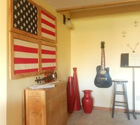 summer home tour, patriotic decor ideas, seasonal holiday d cor, This wasted space off the Man Cave is a perfect place to jam I cut up an old flag to hang on the wall for that Born in the USA feeling