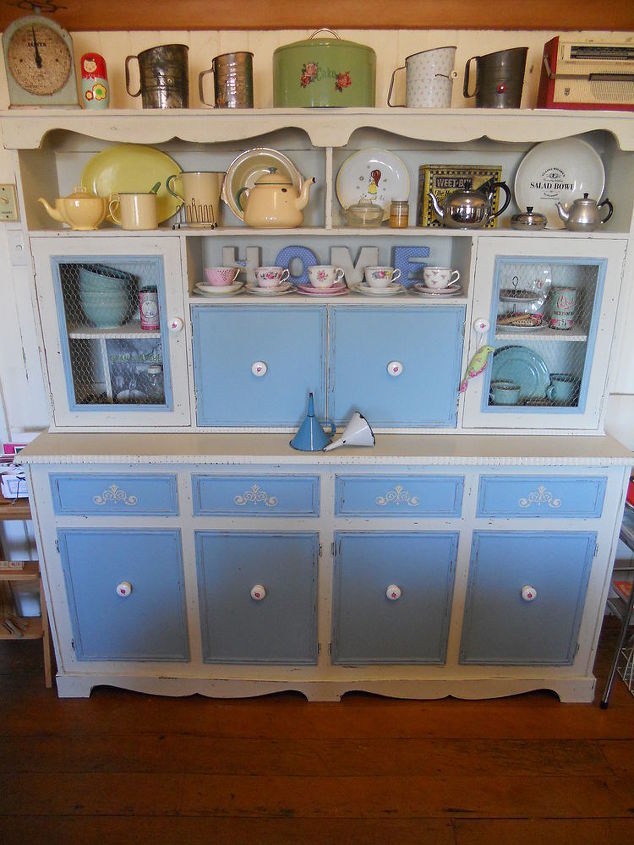 A Tired Old Brown Veneer Hutch Dresser To Shabby Chic Delightful