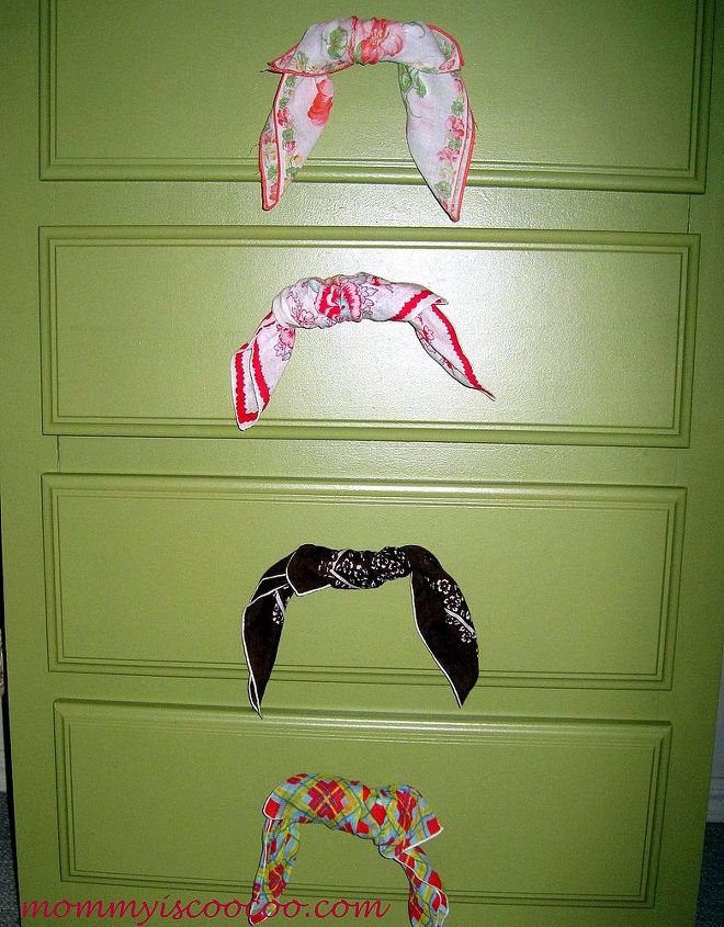 budget closet redo a fairytale before amp after story, closet, Use old handkerchiefs to cover up ugly drawer pulls I bought these at an estate sale for 1 a piece