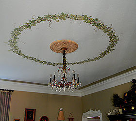 hand painted 5 1 2 foot ceiling wreath in my living room, lighting, living room ideas, painting, Hand painted 5 1 2 foot ceiling wreath