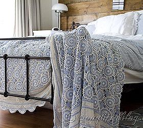 summer bedroom decorating ideas, bedroom ideas, home decor, This vintage blue and white crochet bedspread was a lucky flea market find It combines wonderfully with the modern Ikea duvet cover