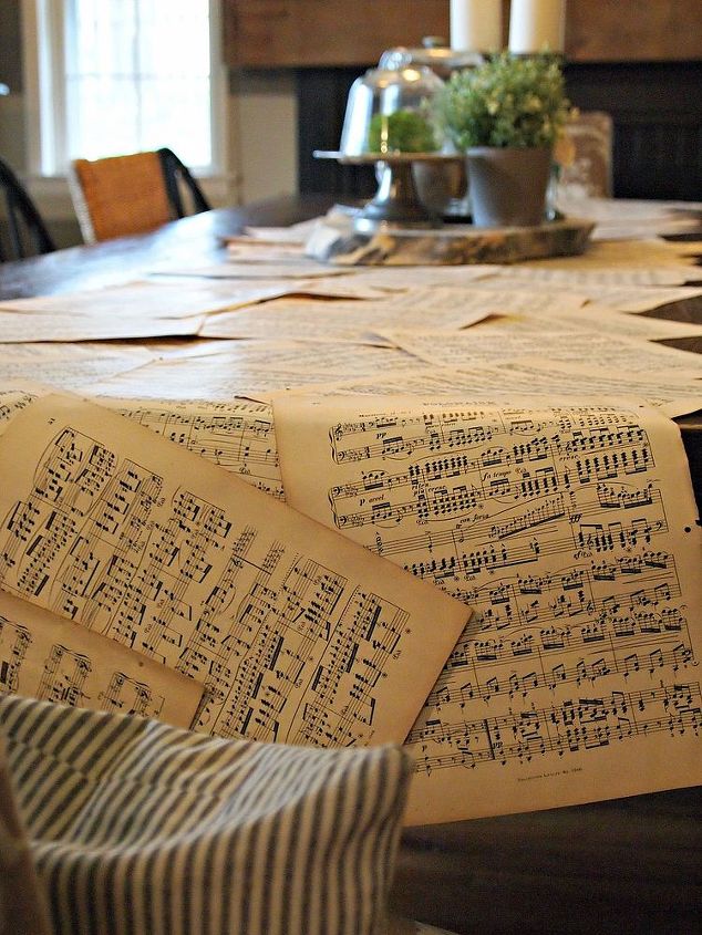 vintage music sheet table runner, home decor, painted furniture, repurposing upcycling